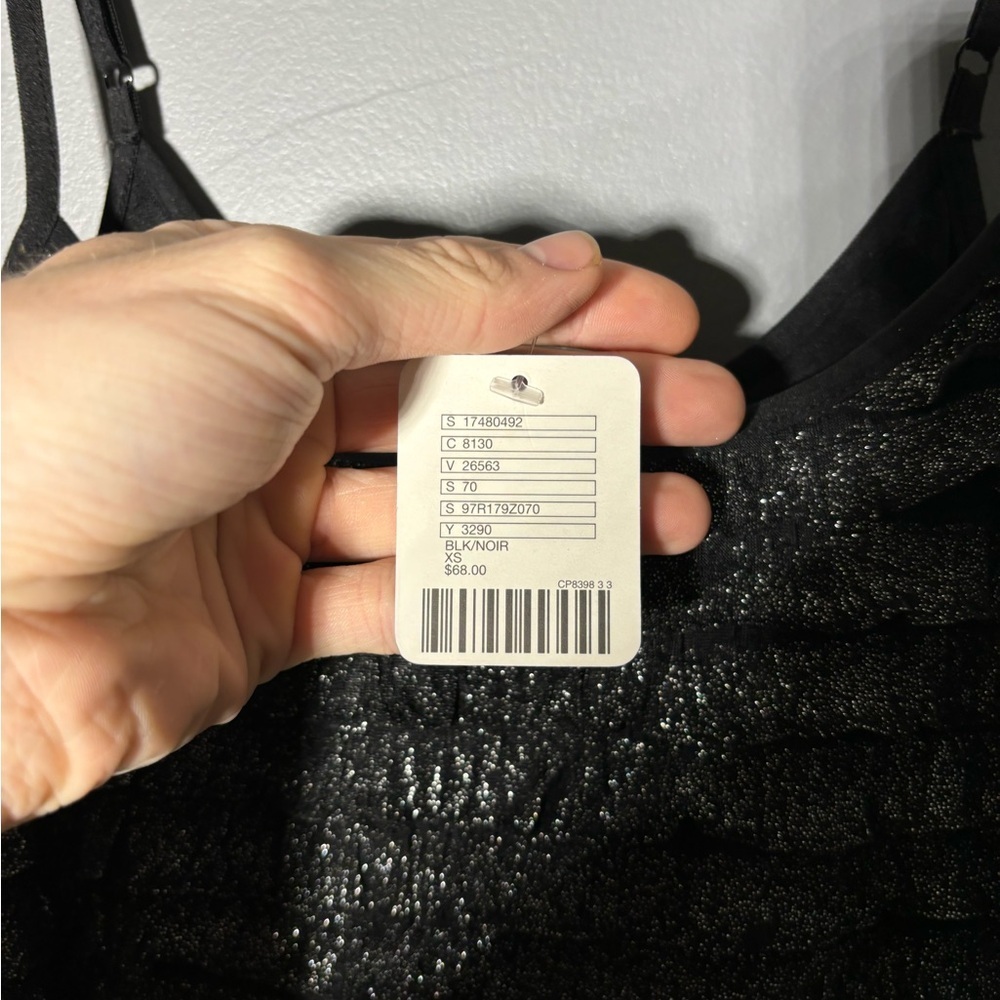 Free People Black Metallic Ruffle Tank Top Spaghetti Strap Size XS - Picture 4 of 4